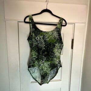 Catalina Vintage Green and Black Floral Ribbed Swimsuit